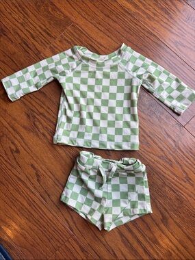 Green & White Checkered Two-Piece Swim Set
